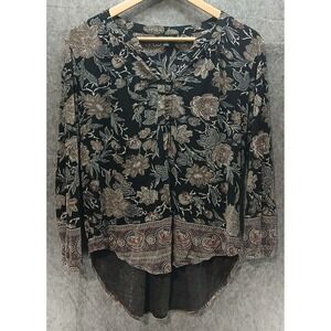 Lucky Brand Floral Print Peasant Top Women's Medium Long Sleeve Boho Blouse